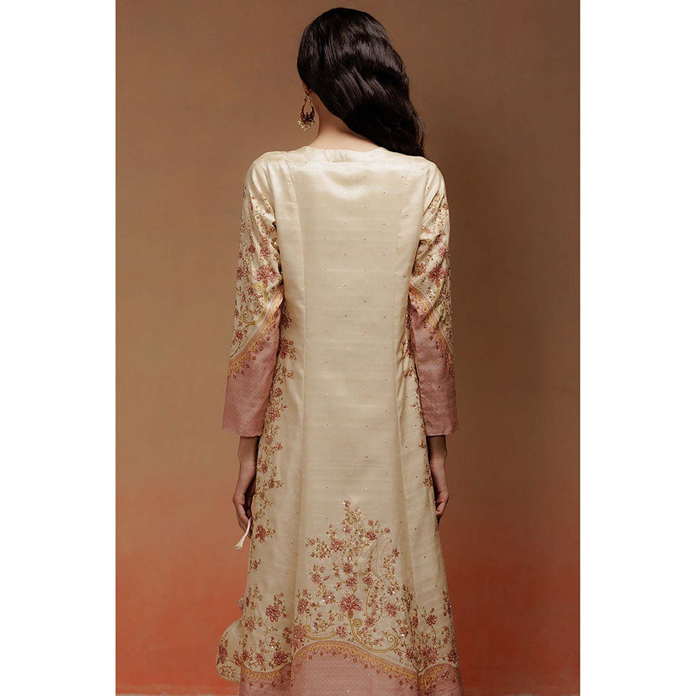 LABEL NAARITI Sonia Floral Embroidered Beige Kurta with Pant