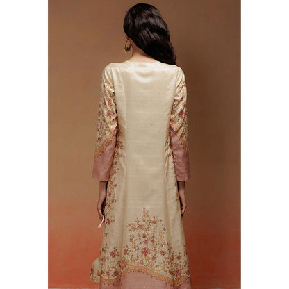 LABEL NAARITI Sonia Floral Embroidered Beige Kurta with Pant