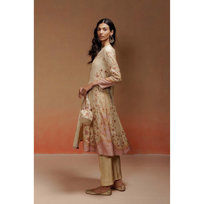 LABEL NAARITI Sonia Floral Embroidered Beige Kurta with Pant