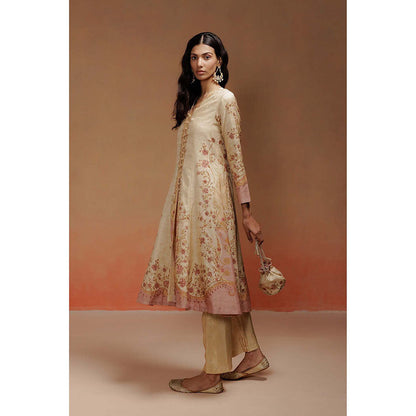 LABEL NAARITI Sonia Floral Embroidered Beige Kurta with Pant