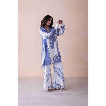 LABEL NAARITI Women Abstract Printed Blue Top with Palazzo Co-Ord