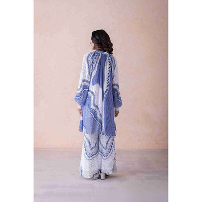 LABEL NAARITI Women Abstract Printed Blue Top with Palazzo Co-Ord