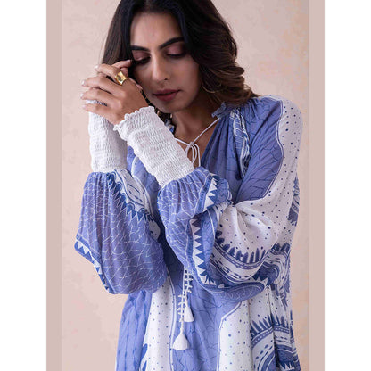 LABEL NAARITI Women Abstract Printed Blue Top with Palazzo Co-Ord