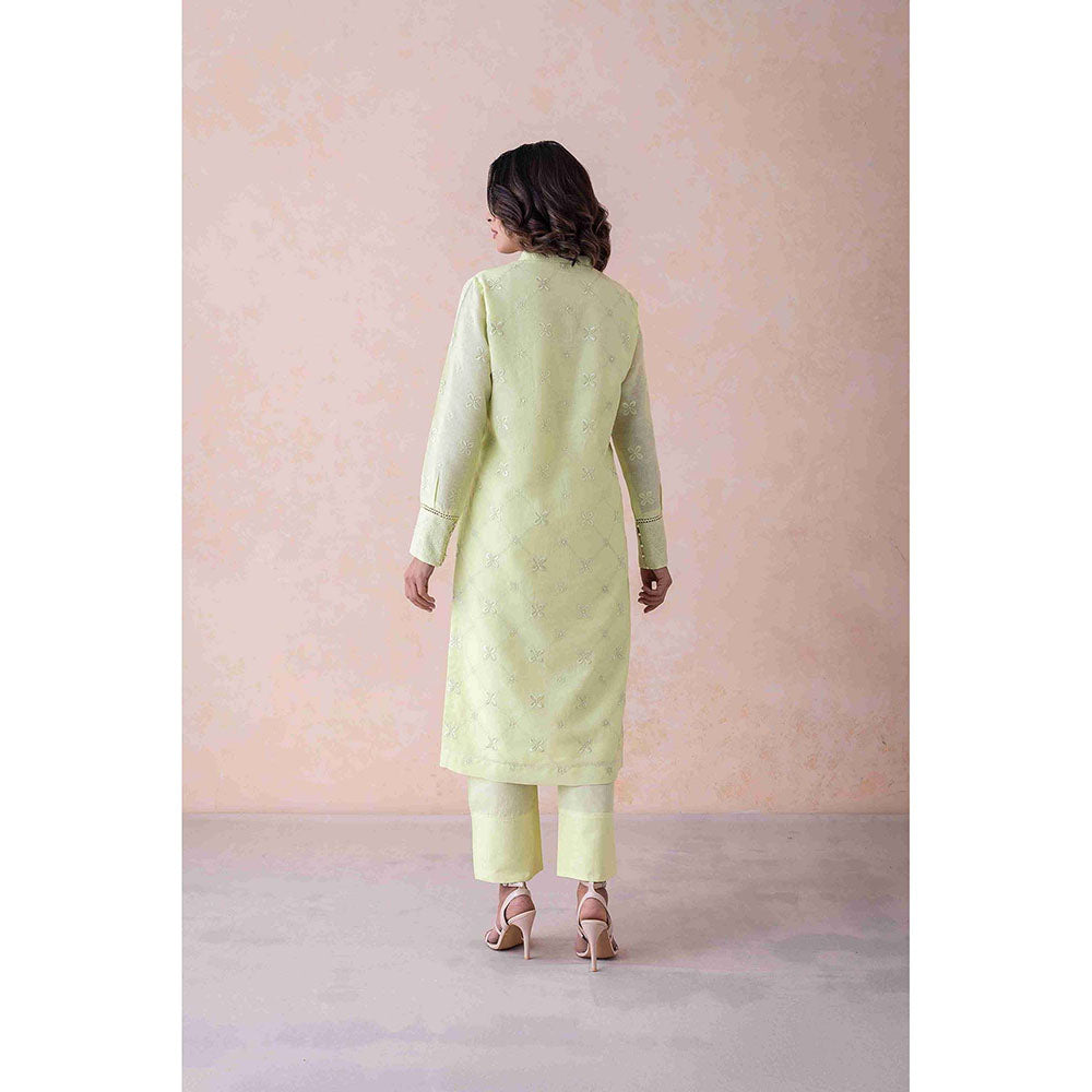 LABEL NAARITI Sahara Embroidered Green Kurta with Pant
