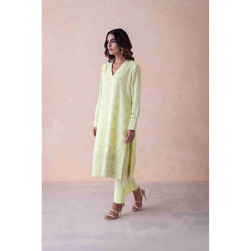 LABEL NAARITI Sahara Embroidered Green Kurta with Pant
