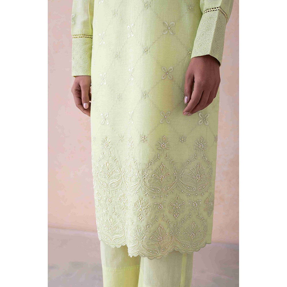 LABEL NAARITI Sahara Embroidered Green Kurta with Pant