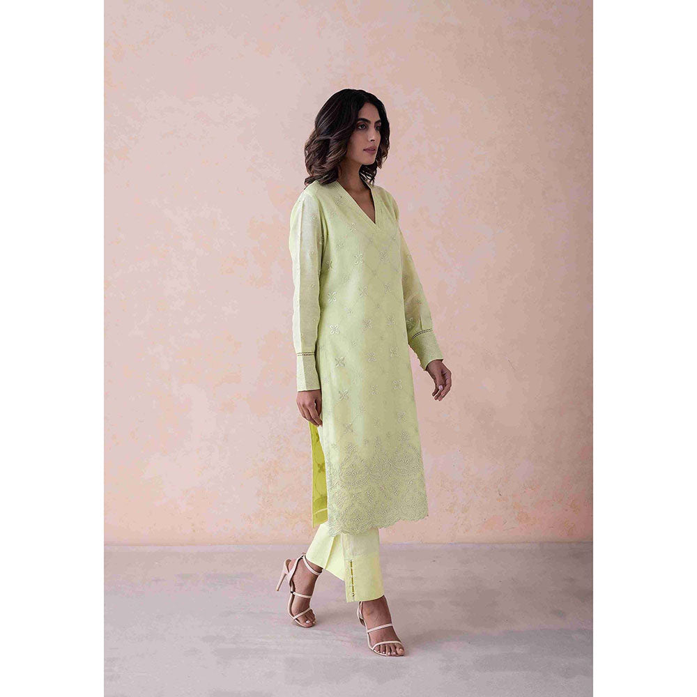 LABEL NAARITI Sahara Embroidered Green Kurta with Pant