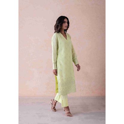 LABEL NAARITI Sahara Embroidered Green Kurta with Pant