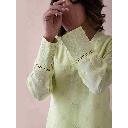 LABEL NAARITI Sahara Embroidered Green Kurta with Pant