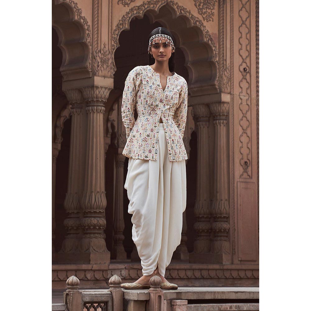 LABEL NAARITI Mirza White Jacket with Dhoti