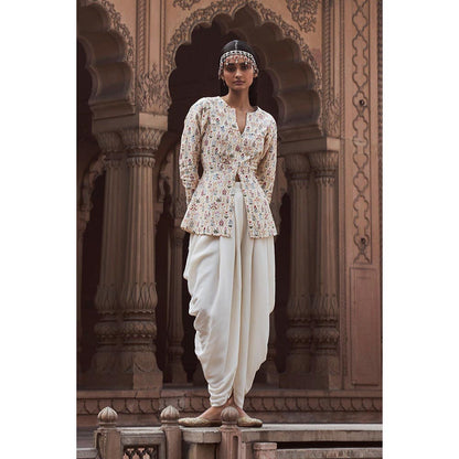 LABEL NAARITI Mirza White Jacket with Dhoti