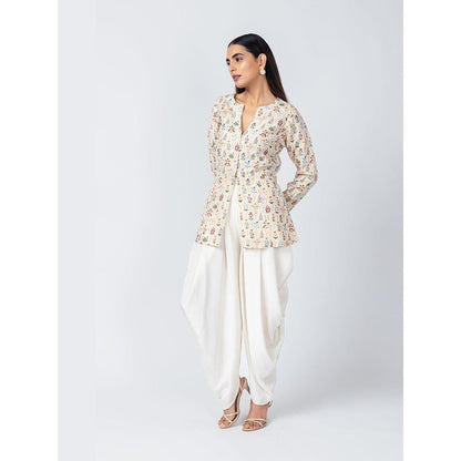 LABEL NAARITI Mirza White Jacket with Dhoti