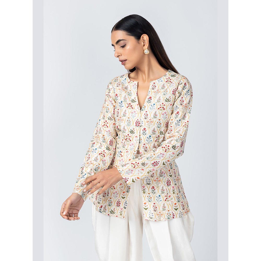 LABEL NAARITI Mirza White Jacket with Dhoti
