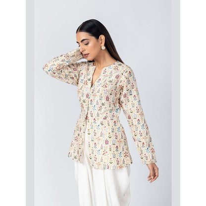 LABEL NAARITI Mirza White Jacket with Dhoti
