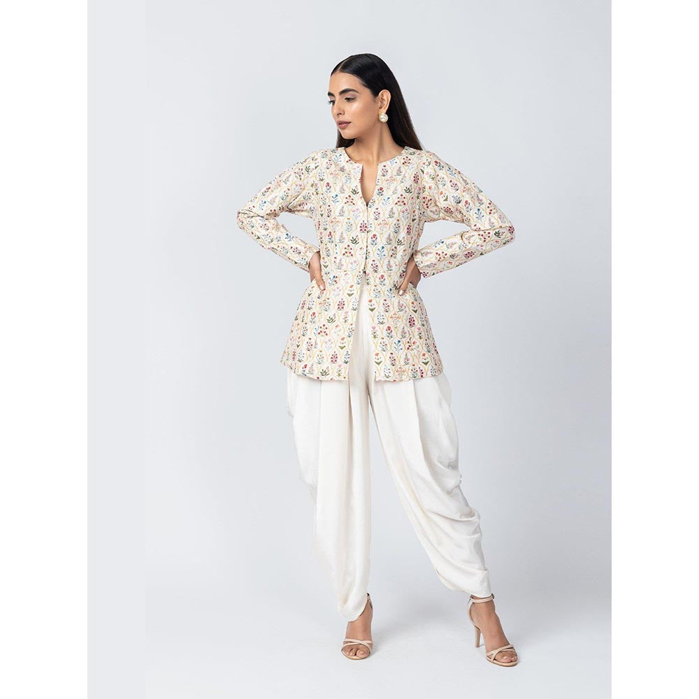 LABEL NAARITI Mirza White Jacket with Dhoti