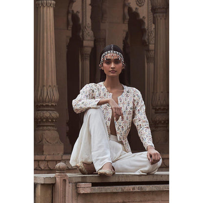 LABEL NAARITI Mirza White Jacket with Dhoti