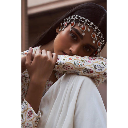 LABEL NAARITI Mirza White Jacket with Dhoti