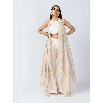 LABEL NAARITI Taara Ivory Crop Top with Palazzo and Jacket