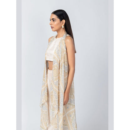LABEL NAARITI Taara Ivory Crop Top with Palazzo and Jacket