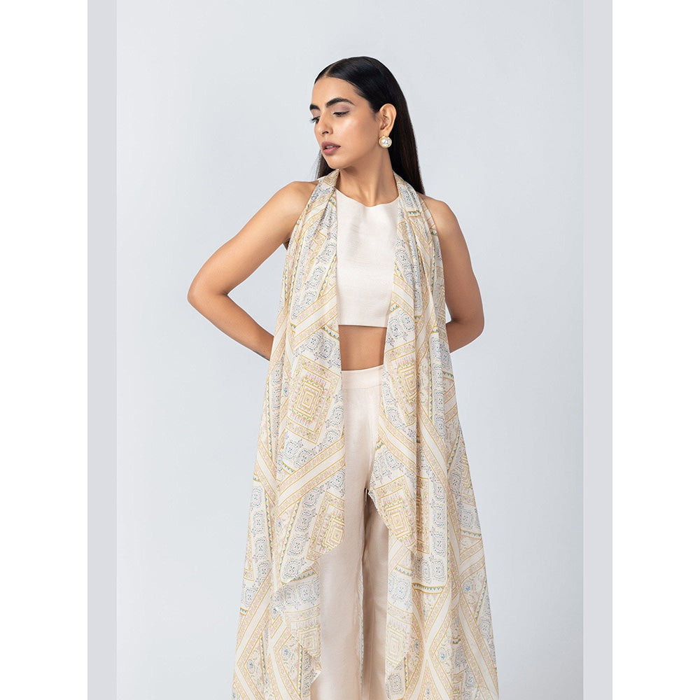 LABEL NAARITI Taara Ivory Crop Top with Palazzo and Jacket