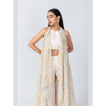 LABEL NAARITI Taara Ivory Crop Top with Palazzo and Jacket