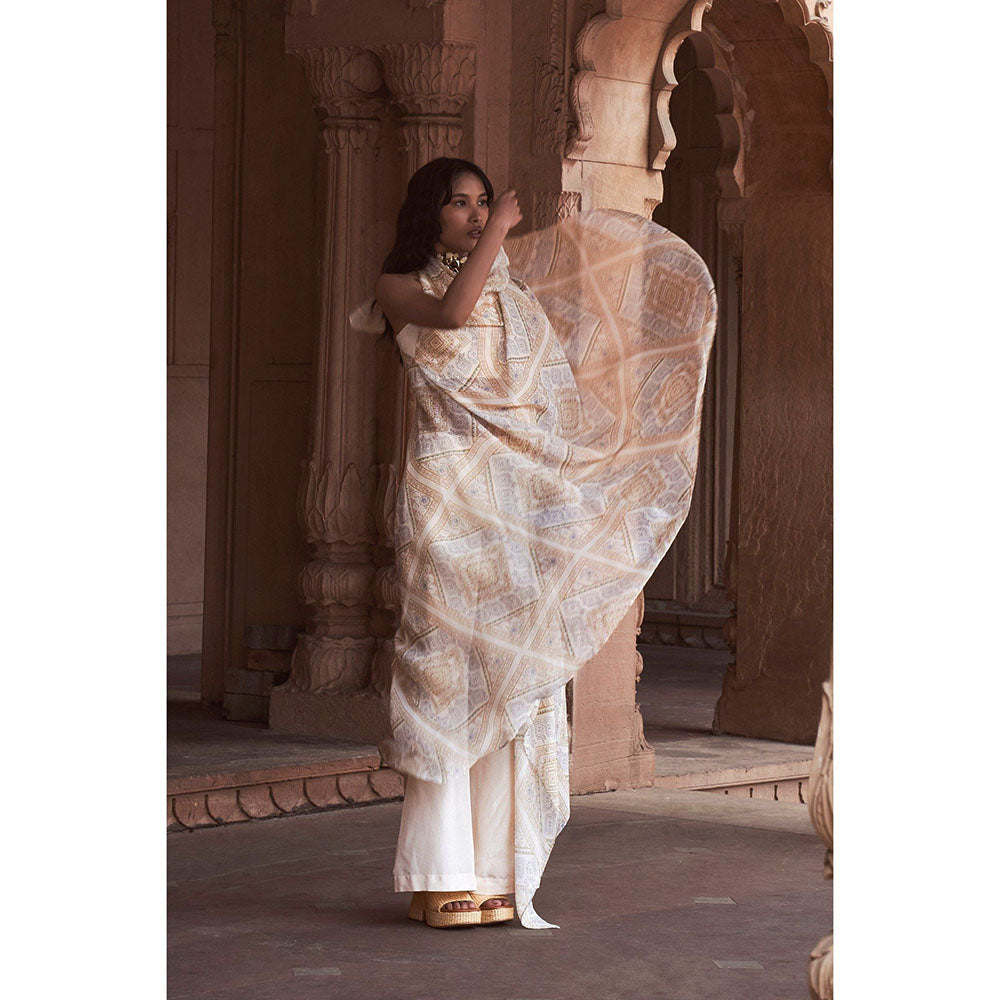 LABEL NAARITI Taara Ivory Crop Top with Palazzo and Jacket