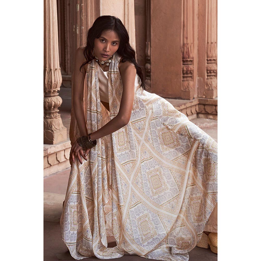 LABEL NAARITI Taara Ivory Crop Top with Palazzo and Jacket