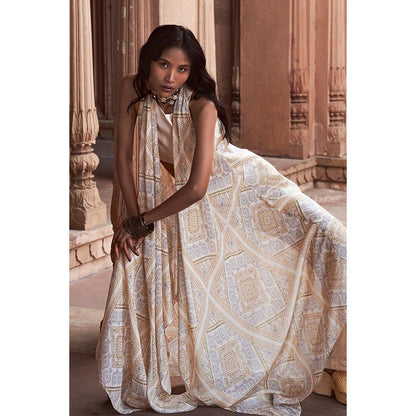 LABEL NAARITI Taara Ivory Crop Top with Palazzo and Jacket