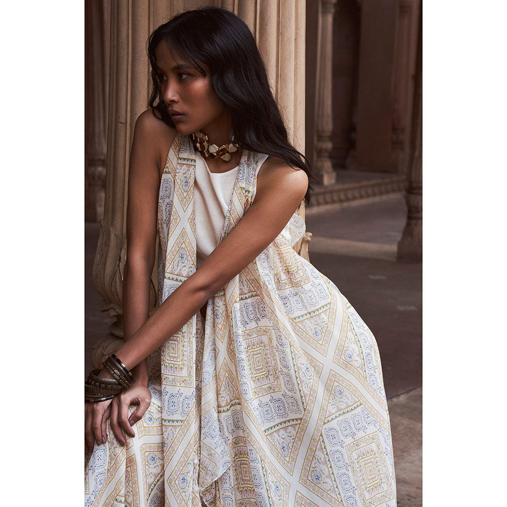 LABEL NAARITI Taara Ivory Crop Top with Palazzo and Jacket
