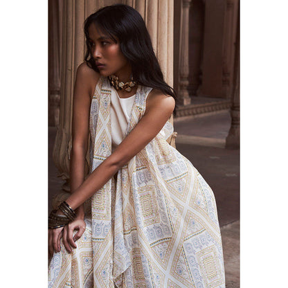 LABEL NAARITI Taara Ivory Crop Top with Palazzo and Jacket