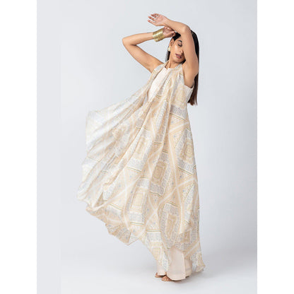 LABEL NAARITI Taara Ivory Crop Top with Palazzo and Jacket