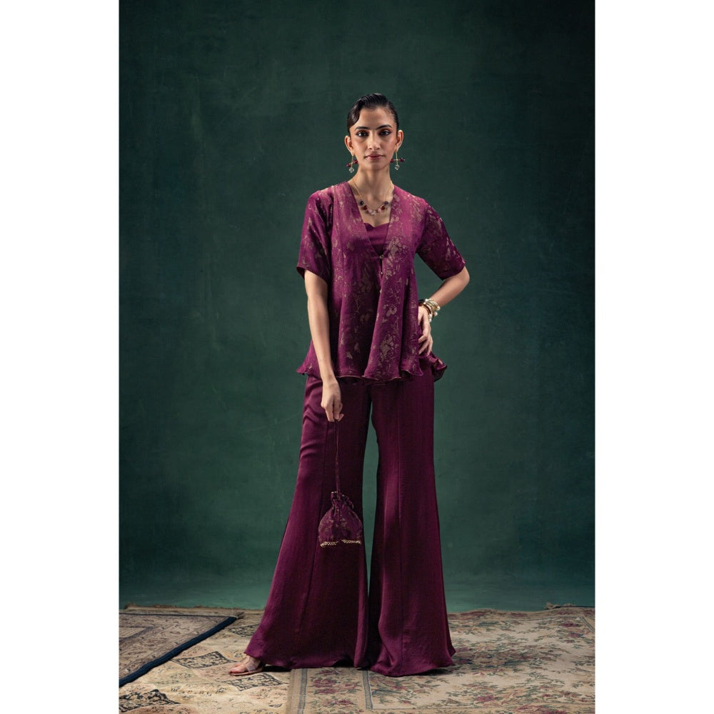 LABEL NAARITI Nadia Plum Red Regular Fit Co-Ord Set