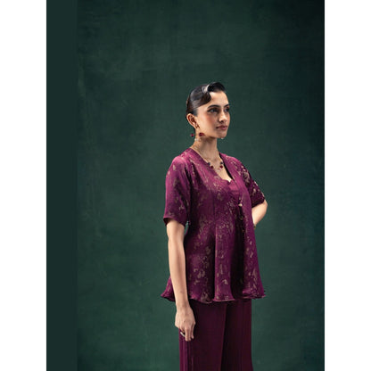 LABEL NAARITI Nadia Plum Red Regular Fit Co-Ord Set