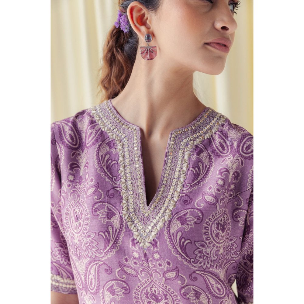 LABEL NAARITI Zaina Purpule Regular Fit Printed Palazzo Sets