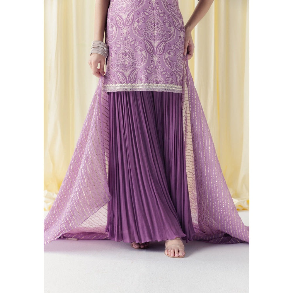 LABEL NAARITI Zaina Purpule Regular Fit Printed Palazzo Sets