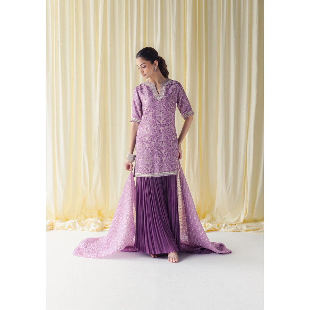 LABEL NAARITI Zaina Purpule Regular Fit Printed Palazzo Sets