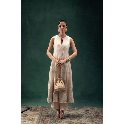 LABEL NAARITI Suhana Beige Embroidered Anarkali Sets