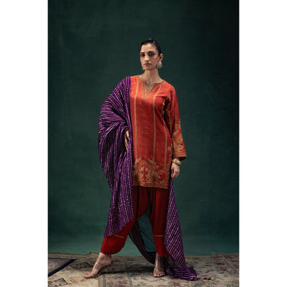 LABEL NAARITI Maahira Rust Orange Embroidered Kurta Sets