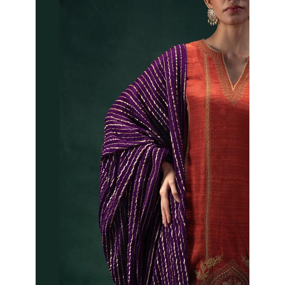 LABEL NAARITI Maahira Rust Orange Embroidered Kurta Sets
