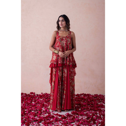 LABEL NAARITI Amina Red Printed Reular Fit Sharara Sets