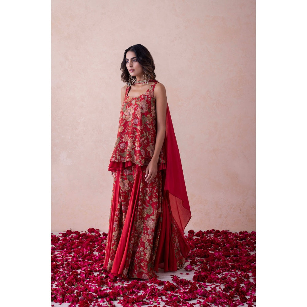 LABEL NAARITI Amina Red Printed Reular Fit Sharara Sets