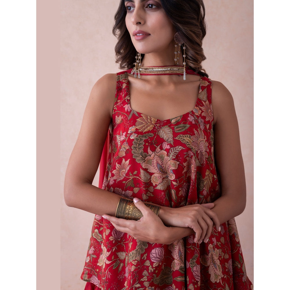 LABEL NAARITI Amina Red Printed Reular Fit Sharara Sets