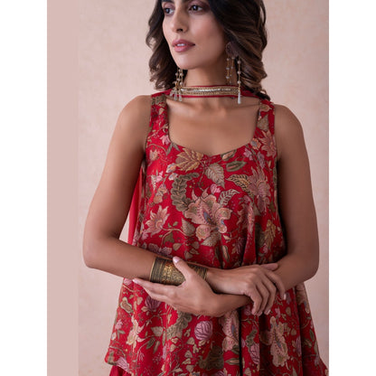 LABEL NAARITI Amina Red Printed Reular Fit Sharara Sets
