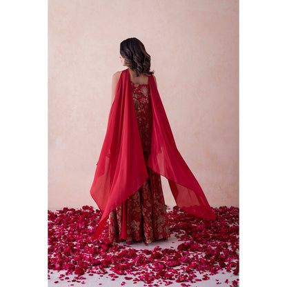LABEL NAARITI Amina Red Printed Reular Fit Sharara Sets