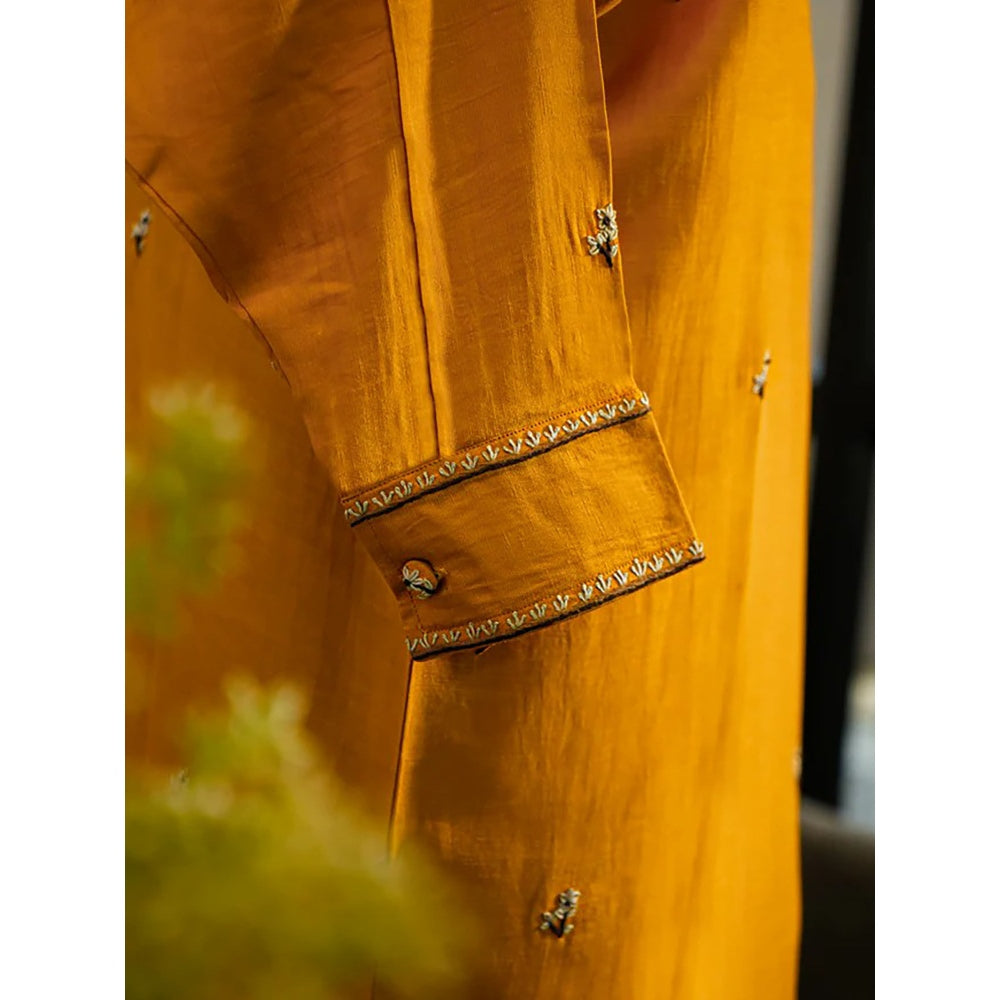 Label Ruby Beautifully Hand Embroidered Mustard Kurta with Pant (Set of 2)