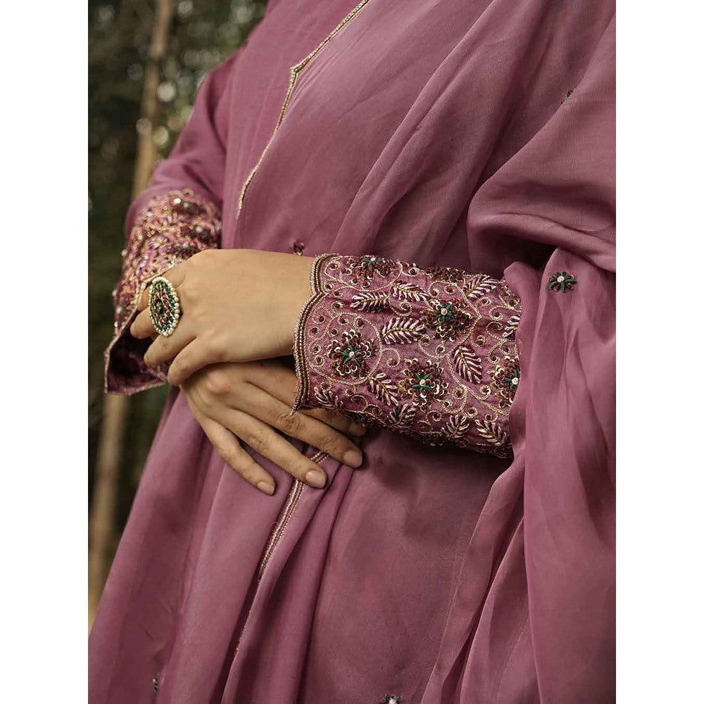 Label Ruby Zari Embroidered Mauve Kurta with Pant and Dupatta (Set of 3)