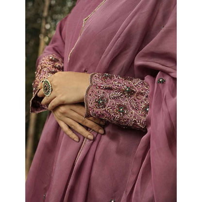 Label Ruby Zari Embroidered Mauve Kurta with Pant and Dupatta (Set of 3)