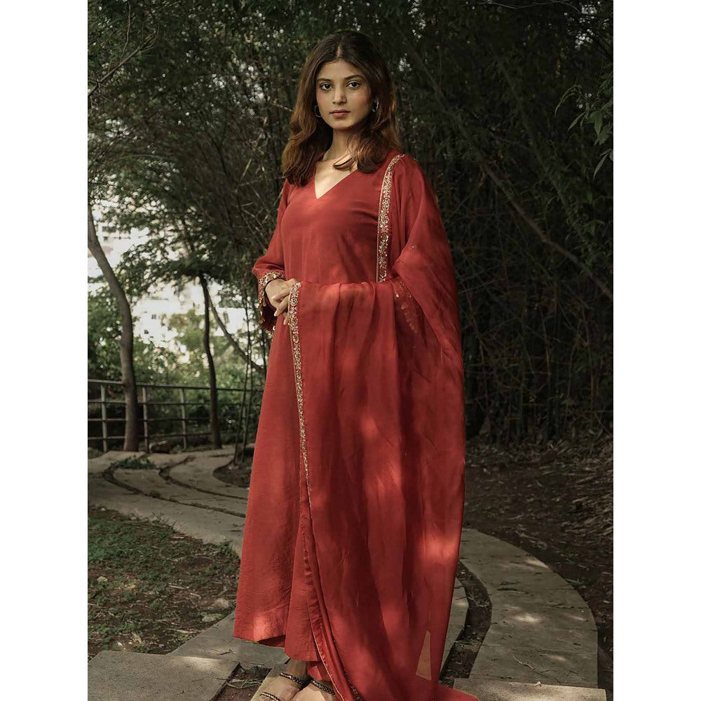 Label Ruby Zari Embroidered Maroon Kurta with Pant and Dupatta (Set of 3)