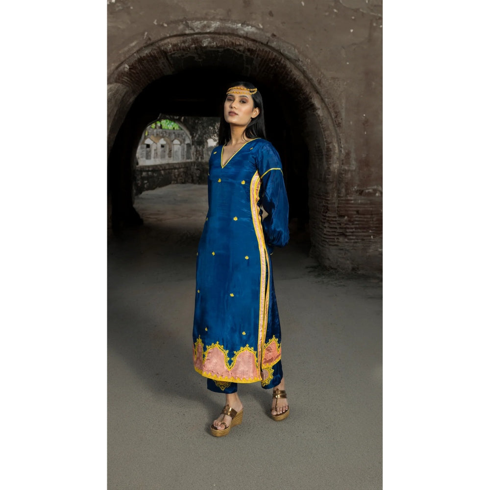 Label Ruby Hand Embroidered Royal Blue Kurta with Pant (Set of 2)