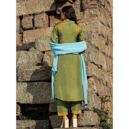 Label Ruby Embroidered Green Kurta with Pant and Dupatta (Set of 3)